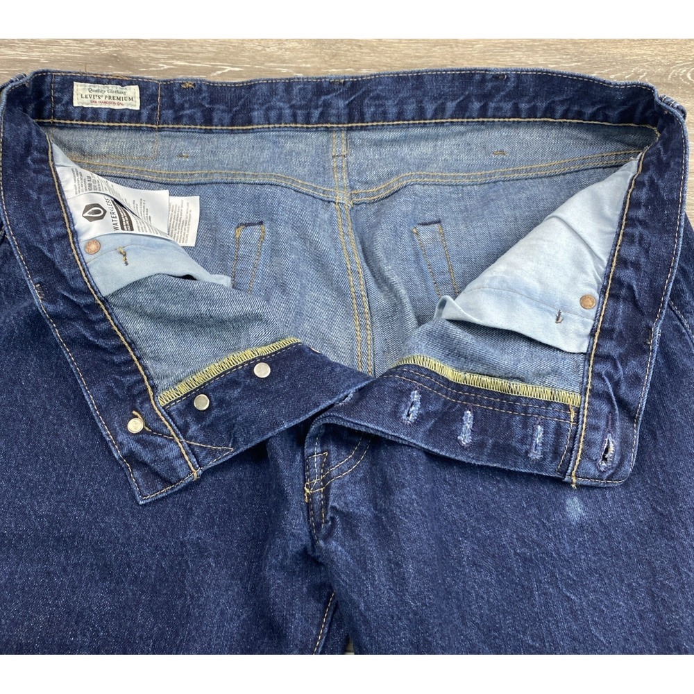 Levi's 501 Straight Leg Jeans Mens Size 38X34 Blue Denim Dark Wash Leather Patch - Picture 12 of 16